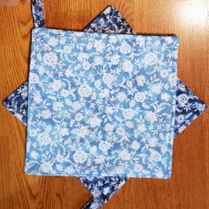 blue flower potholders